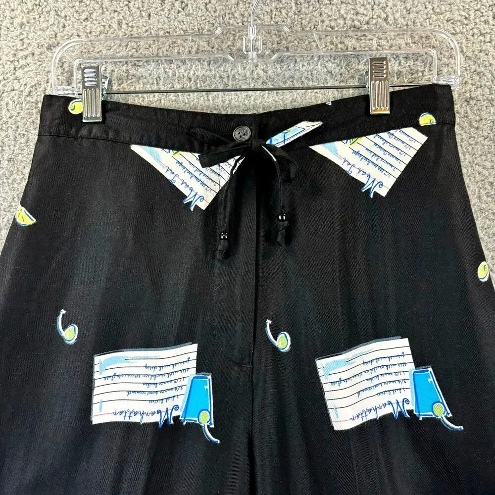 90s Novelty Pant Medium Artsy Ecclectic Retro AOP Wide Leg Crop Holly Lane VTG - Picture 2 of 15